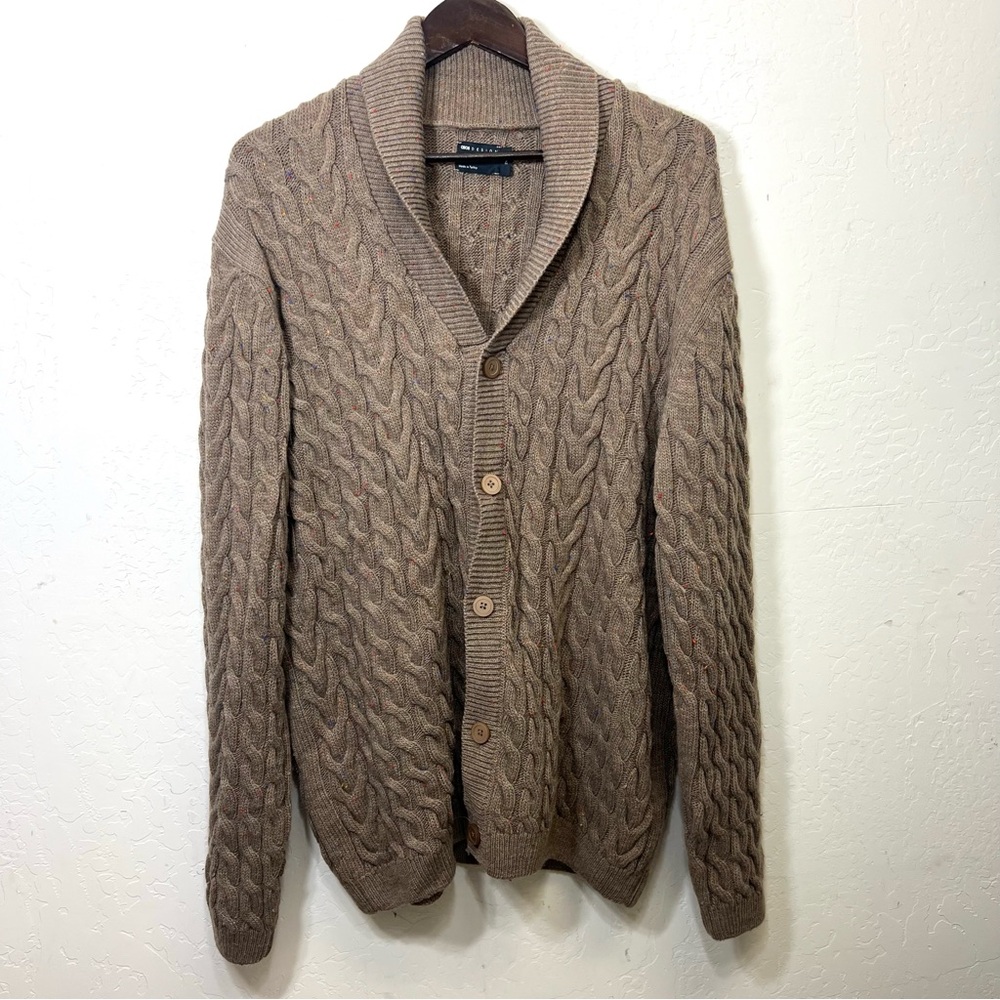 Asos Light Brown Wool Blend Cable Knit Chunky Grandpa Cardigan Sweater Size 2X